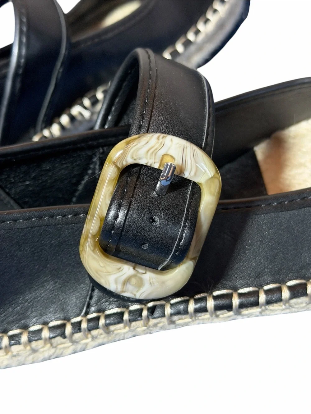 NEW Frye and Co. Jatani Espadrille Mary Jane Flats in Black Faux Leather Sz 6M